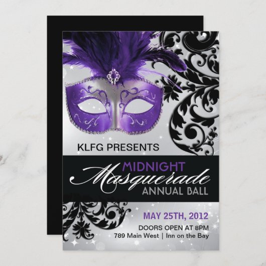 Masquerade Ball-uitnodiging Kaart (Voorkant / Achterkant)