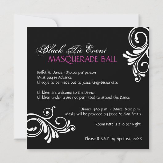 Masquerade Ball-uitnodiging Kaart (Achterkant)