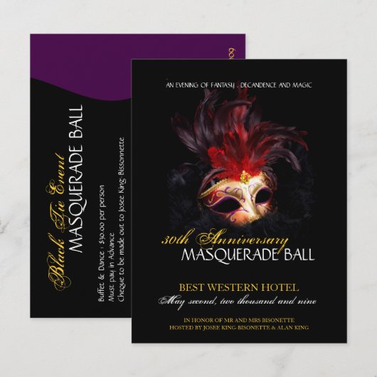 Masquerade Ball-uitnodiging Uitnodiging Briefkaart (Voorkant / Achterkant)