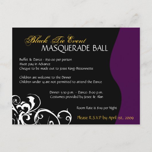 Masquerade Ball-uitnodiging Uitnodiging Briefkaart (Achterkant)