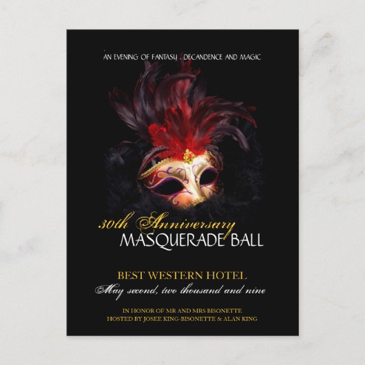 Masquerade Ball-uitnodiging Uitnodiging Briefkaart (Voorkant)