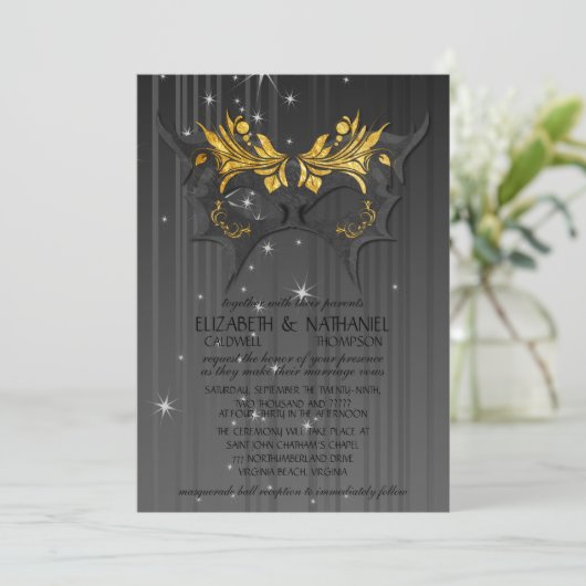 Masquerade Ball Wedding Uitnodiging (Staand voorkant)