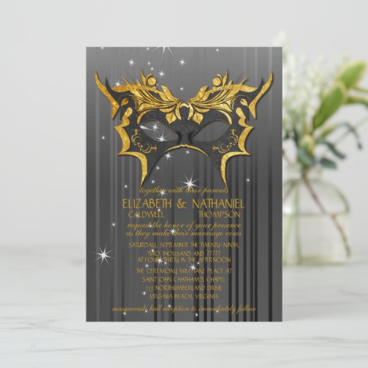 Masquerade Ball Wedding Uitnodiging (Staand voorkant)