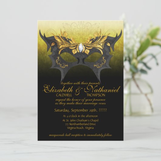 Masquerade Ball Wedding Uitnodiging (Staand voorkant)