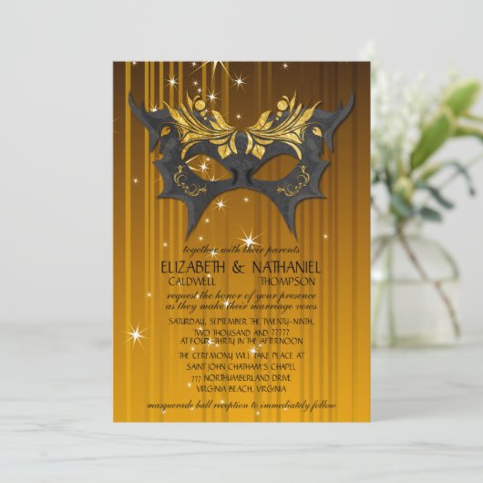 Masquerade Ball Wedding Uitnodiging (Staand voorkant)