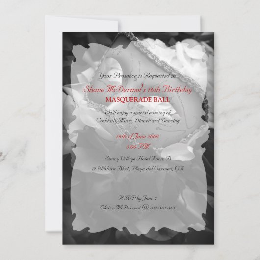 Masquerade Birthday Ball Costume Party Uitnodiging (Achterkant)