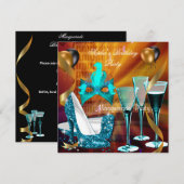 Masquerade Birthday Blauwgroen Gold Wine Stiletto  Kaart (Voorkant / Achterkant)