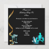 Masquerade Birthday Blauwgroen Gold Wine Stiletto  Kaart (Achterkant)