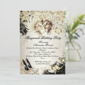Masquerade birthday Gold Black Cream Butterfly Kaart (Staand voorkant)