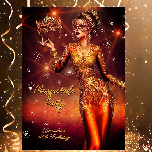 Masquerade Birthday Gold Copper Stunning Dress Kaart