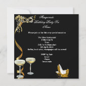 Masquerade Birthday Gold Stiletto Champagne Party Kaart (Achterkant)