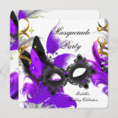 Masquerade Birthday Paars Masker White Black Kaart (Voorkant / Achterkant)