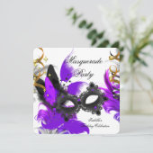 Masquerade Birthday Paars Masker White Black Kaart (Staand voorkant)