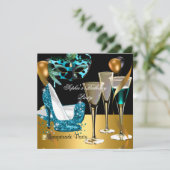 Masquerade Birthday Party Blauwgroen Gold Wine Sti Kaart (Staand voorkant)