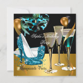 Masquerade Birthday Party Blauwgroen Gold Wine Sti Kaart (Voorkant)