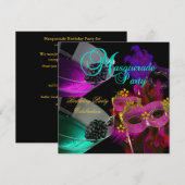 Masquerade Birthday Party Blauwgroen roze Gold-mas Kaart (Voorkant / Achterkant)