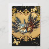 Masquerade birthday Party Gold Black Mask Feathers Kaart (Achterkant)