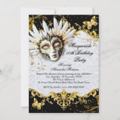 Masquerade birthday Party Gold Black White Mask Kaart (Voorkant)