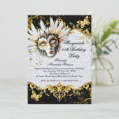 Masquerade birthday Party Gold Black White Mask Kaart (Staand voorkant)