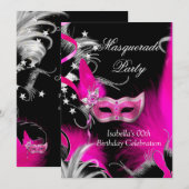 Masquerade Birthday Party Hot Pink Masker Black Kaart (Voorkant / Achterkant)
