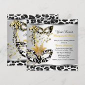 Masquerade Birthday Party Leopard Black Silver Kaart (Voorkant / Achterkant)
