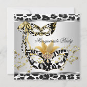 Masquerade Birthday Party Leopard Black Silver Kaart (Achterkant)