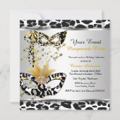 Masquerade Birthday Party Leopard Black Silver Kaart (Voorkant)