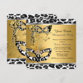 Masquerade Birthday Party Leopard Mask Black Gold Kaart (Voorkant / Achterkant)