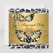 Masquerade Birthday Party Leopard Mask Black Gold Kaart (Achterkant)