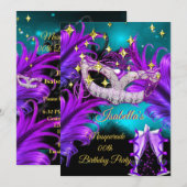 Masquerade Birthday Party maskeer Blauwgroen Paars Kaart (Voorkant / Achterkant)