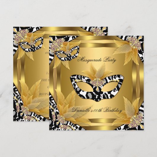 Masquerade Birthday Party Masker Wild Gold Black Kaart (Voorkant / Achterkant)