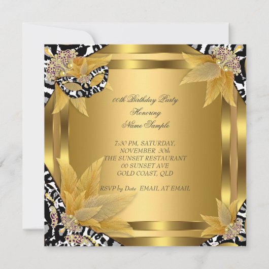 Masquerade Birthday Party Masker Wild Gold Black Kaart (Achterkant)