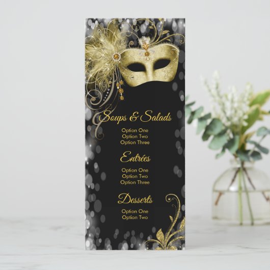 Masquerade Birthday Party Menu Programs Kaart (Staand voorkant)