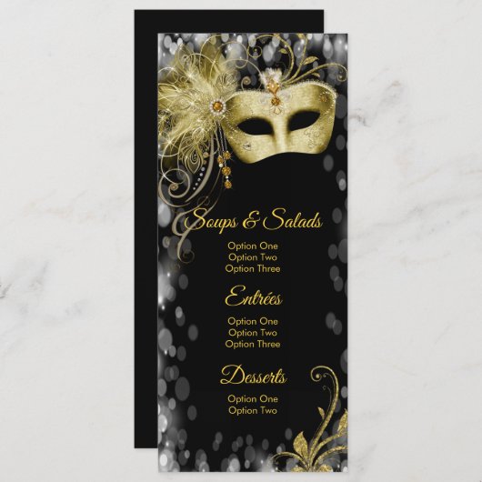 Masquerade Birthday Party Menu Programs Kaart (Voorkant / Achterkant)