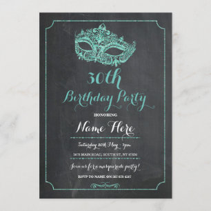 MASQUERADE Birthday Party Mint Mask nodigt 40th 30 Kaart