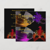 Masquerade Birthday Party Paarse Red Gold-maskers Kaart (Voorkant / Achterkant)