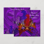 Masquerade Birthday Party Paarse Red Gold-maskers Kaart (Voorkant / Achterkant)