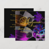 Masquerade Birthday Party Paarse roze maskers Kaart (Voorkant / Achterkant)