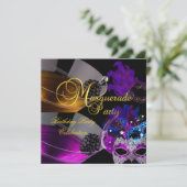 Masquerade Birthday Party Paarse roze maskers Kaart (Staand voorkant)