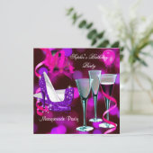 Masquerade Birthday Party Paarse roze Stiletto Kaart (Staand voorkant)