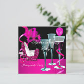 Masquerade Birthday Party Pink Wine Stiletto Kaart (Staand voorkant)