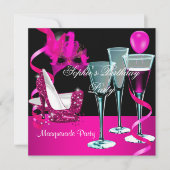 Masquerade Birthday Party Pink Wine Stiletto Kaart (Voorkant)
