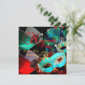 Masquerade Birthday Party Red Blauwgroen Gold-mask Kaart (Staand voorkant)