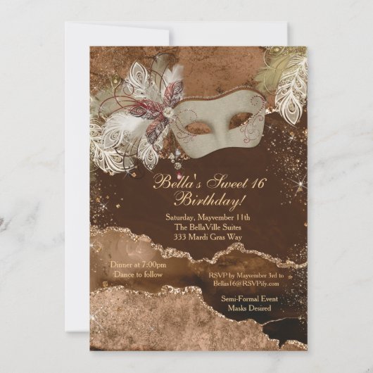 Masquerade Birthday Party-uitnodigingen Kaart (Achterkant)