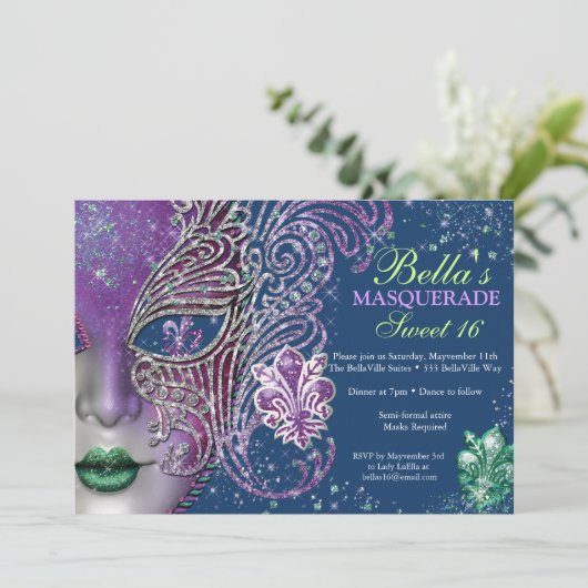 Masquerade Birthday Party-uitnodigingen Kaart (Staand voorkant)