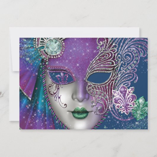 Masquerade Birthday Party-uitnodigingen Kaart (Achterkant)