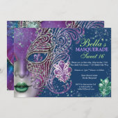 Masquerade Birthday Party-uitnodigingen Kaart (Voorkant / Achterkant)