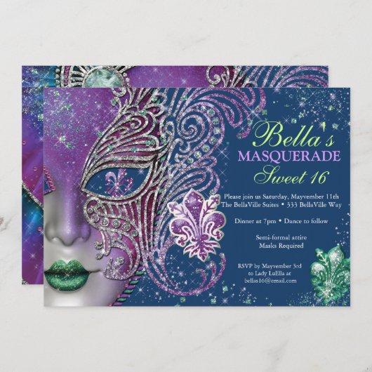 Masquerade Birthday Party-uitnodigingen Kaart (Voorkant / Achterkant)