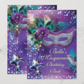 Masquerade Birthday Party-uitnodigingen Kaart (Voorkant / Achterkant)