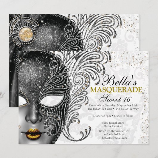 Masquerade Birthday Party-uitnodigingen Kaart (Voorkant / Achterkant)